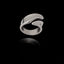 Silver ring with a wave design on a black background