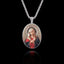 Oval 925 sterling silver pendant featuring the "Tenderness" (Umilenie) icon of the Virgin Mary with hands crossed and a halo.