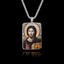 Rectangular silver pendant featuring a Byzantine-style colour icon of Jesus Christ Pantocrator holding the Gospel.