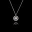 925 sterling silver pendant necklace featuring a round 6mm Swarovski crystal surrounded by a halo of smaller zircon crystals on an adjustable silver chain.