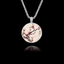 Round 925 sterling silver pendant featuring a Japanese painting of red plum blossoms on a branch with calligraphy.