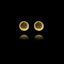 Front view of silver stud earrings featuring a circular inlay of shimmering diamond dust.