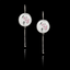 Pair of 925 sterling silver drop earrings featuring a 25mm round ceramic insert with Japanese cherry blossoms and Kanji calligraphy, finished with a long textured silver dangle.