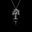 A silver olive tree pendant with oxidized and rhodium finishes.