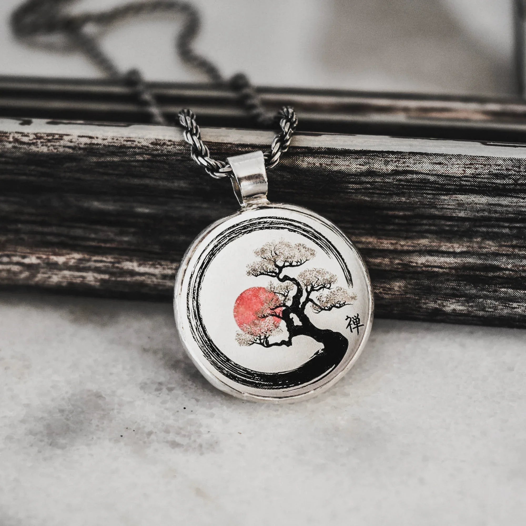 Zen Bonsai Tree Silver Pendant - Japanese Art Necklace Secondary image