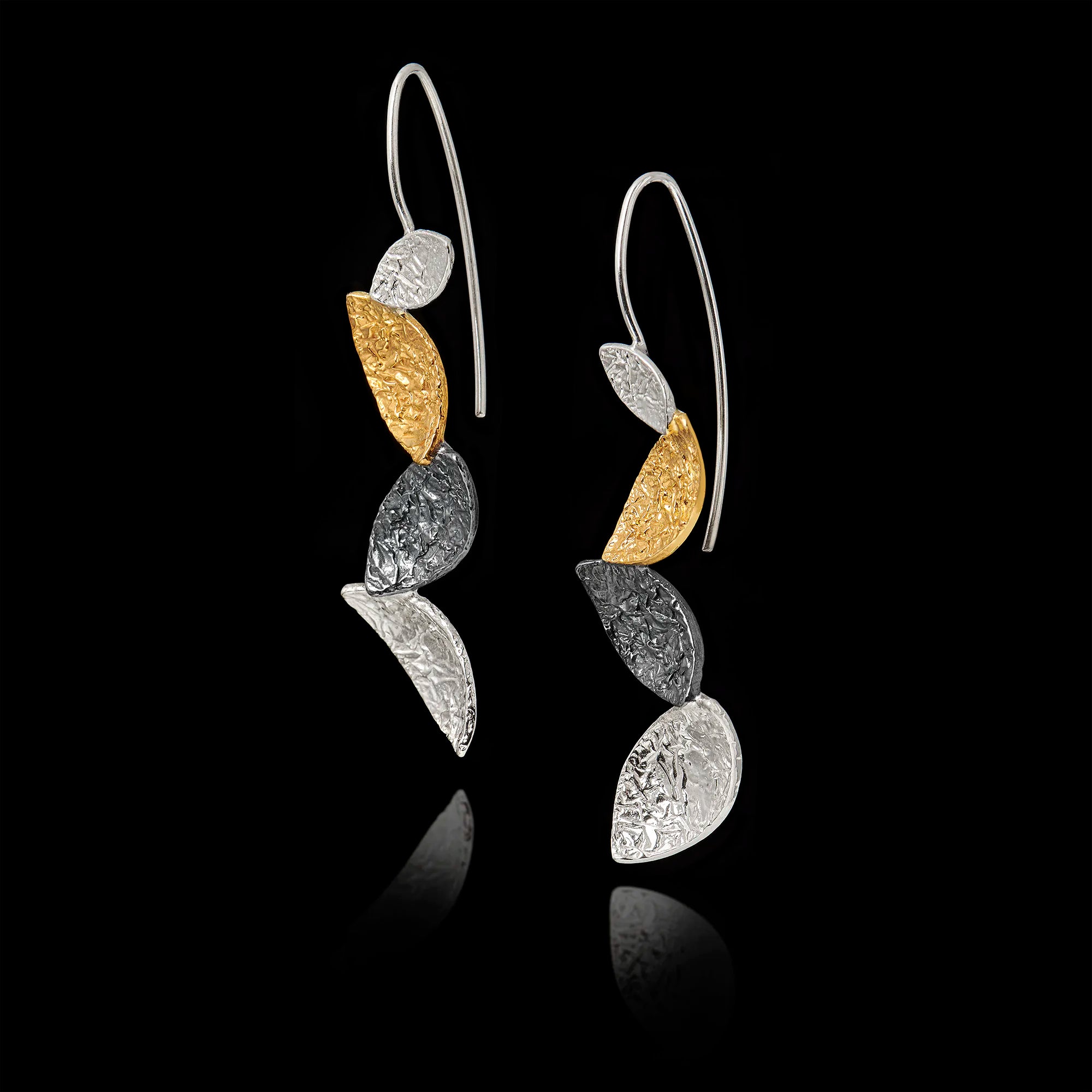 Organic Textured Leaf Drop Earrings - 925 Silver Secondary image