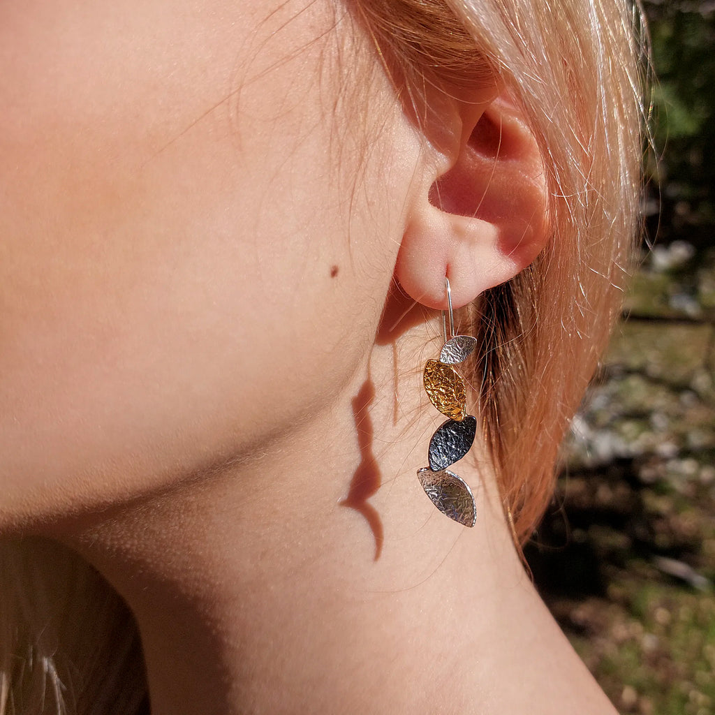 Organic Textured Leaf Drop Earrings - 925 Silver