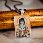 Saint Nectarios Silver Icon Pendant - Orthodox Christian Necklace