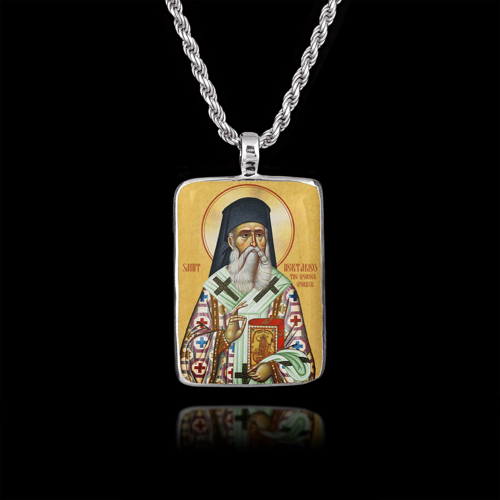 Saint Nectarios Silver Icon Pendant - Orthodox Christian Necklace