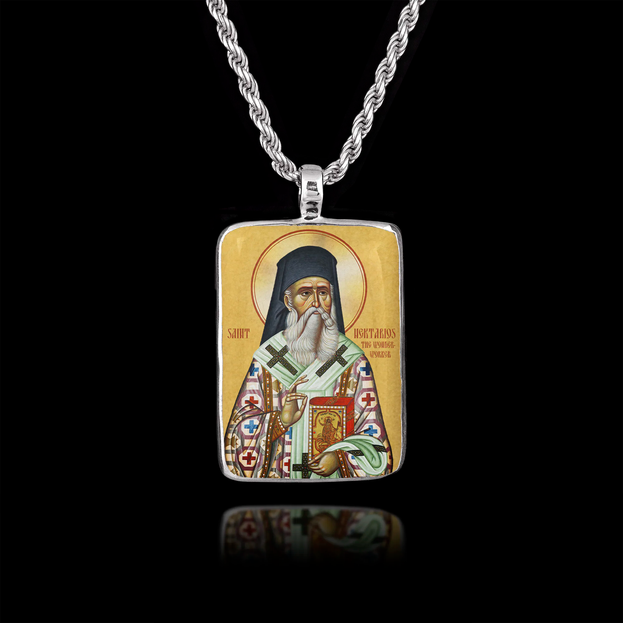 Saint Nectarios Silver Icon Pendant - Orthodox Christian Necklace