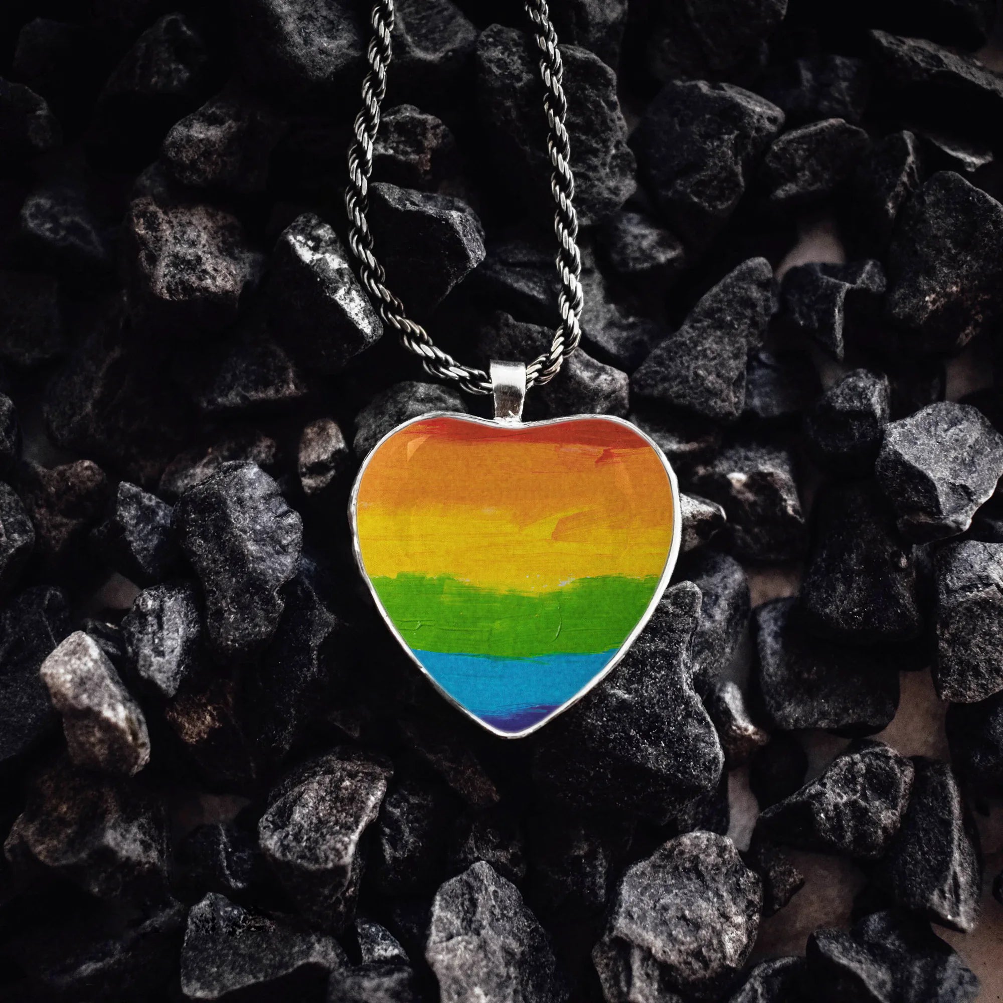 Rainbow Pride Silver Heart Pendant - LGBTQ+ Necklace