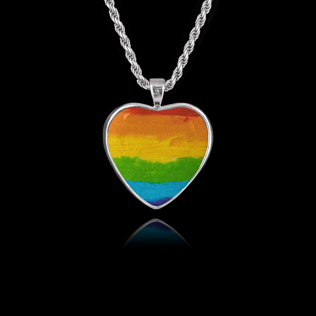 Rainbow Pride Silver Heart Pendant - LGBTQ+ Necklace