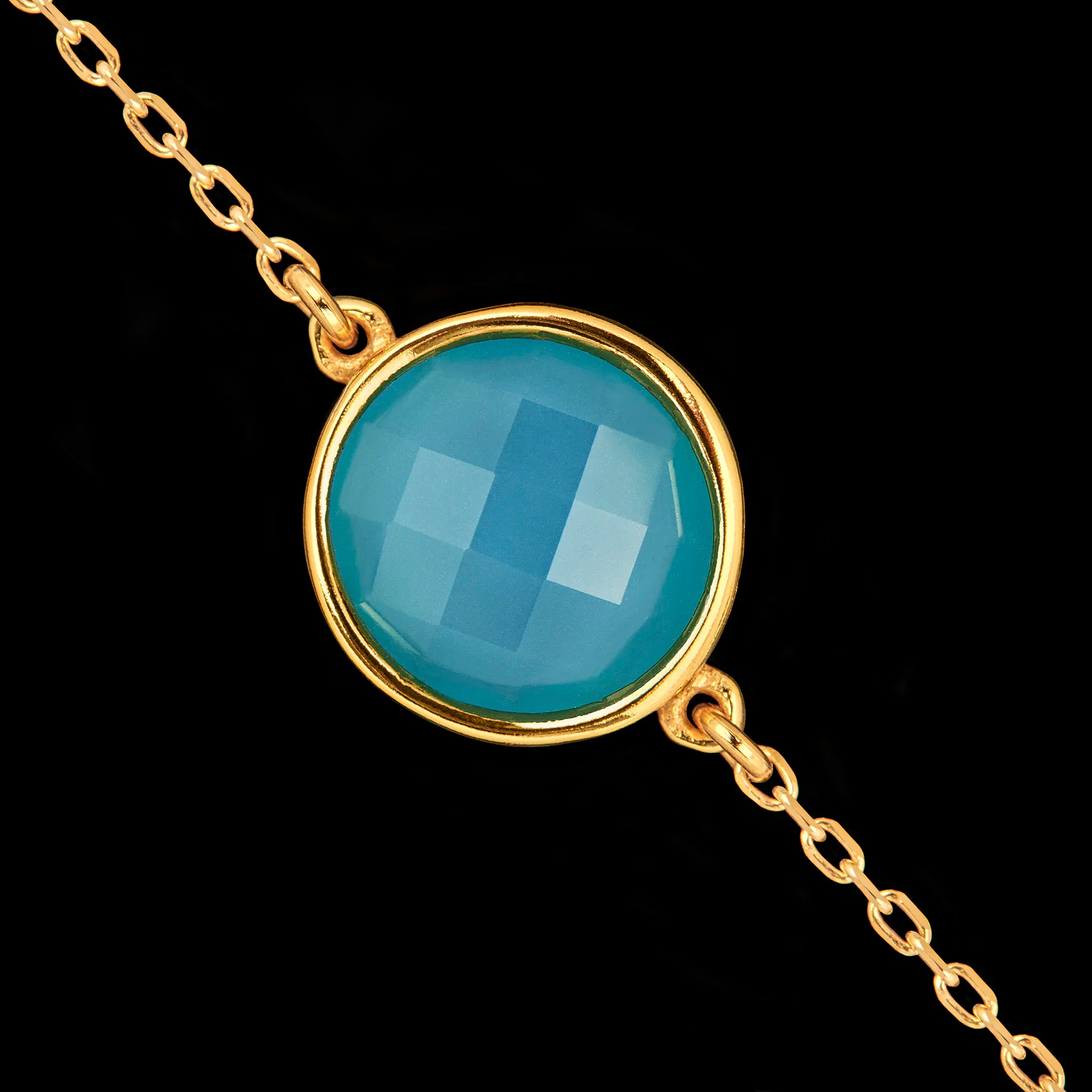 Gold Bracelet with Round Turquoise Gemstone - 925 Silver Bracelet Secondary image