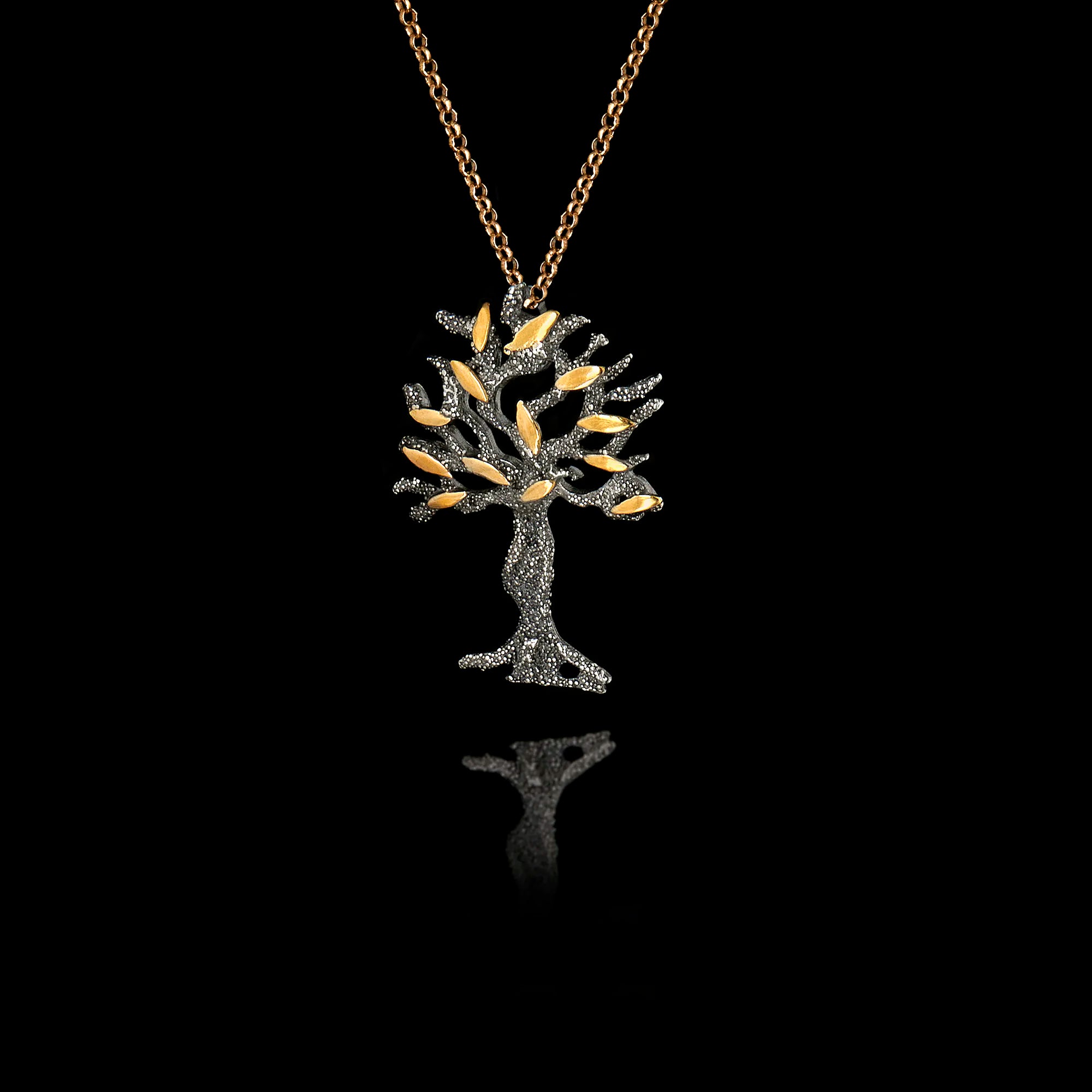 Oxidized Olive Tree Statement Pendant - 925 Silver Secondary image