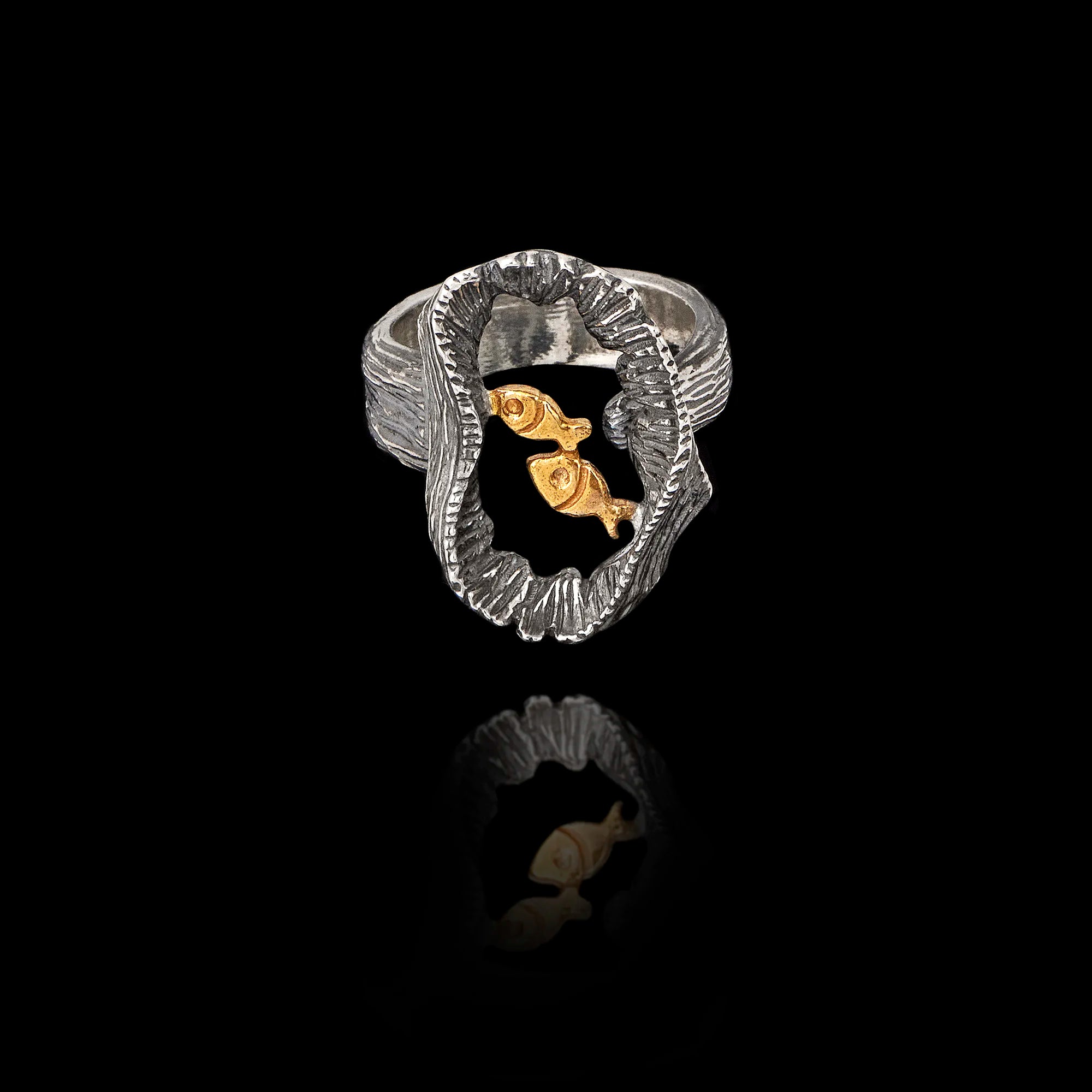 Double Fish "Coral Reef" Statement Ring - 925 Silver Secondary image