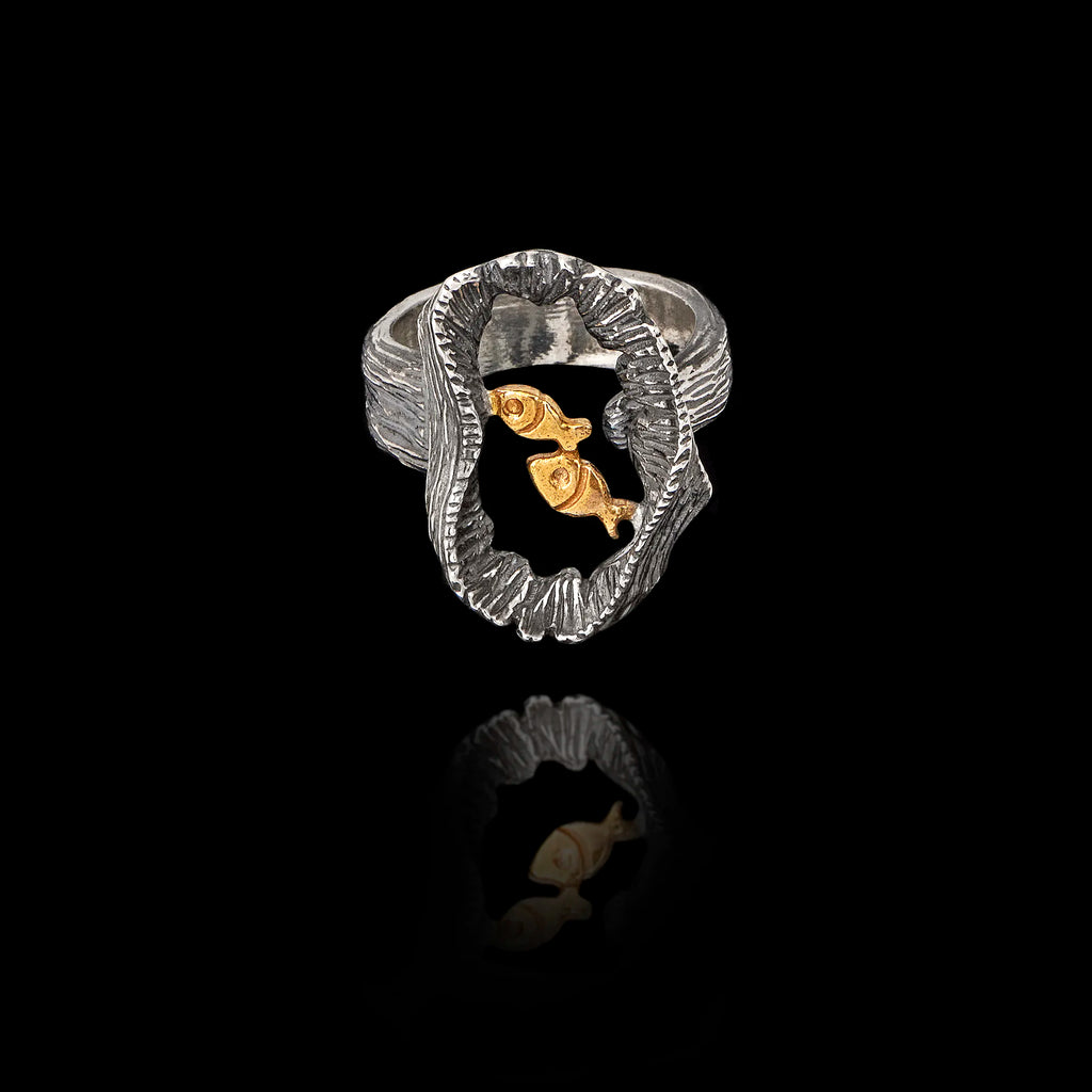 Double Fish "Coral Reef" Statement Ring - 925 Silver