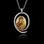 Oval 925 sterling silver pendant with a spiral frame featuring a Byzantine icon of the Virgin Mary holding the Baby Jesus.