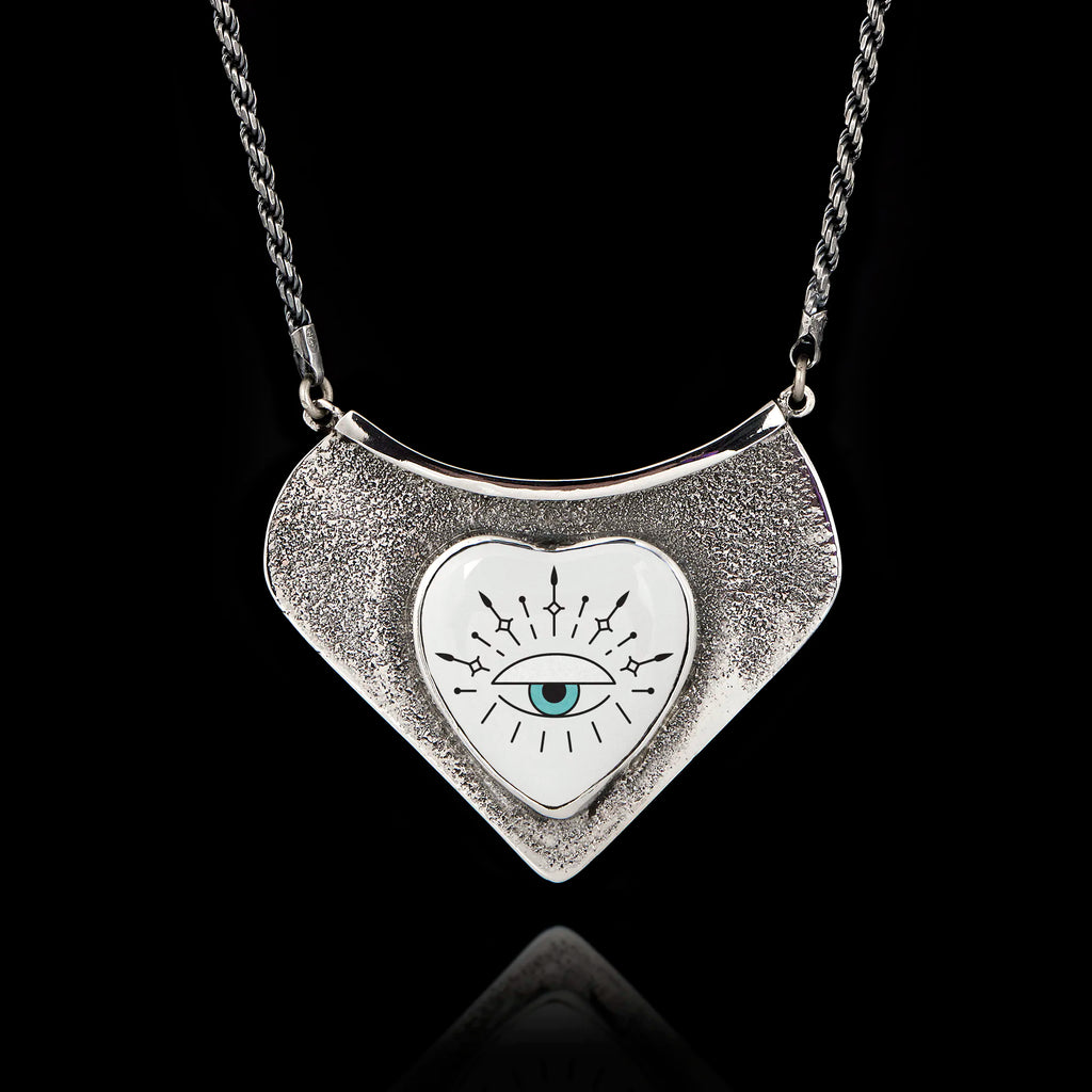 Evil Eye Heart Shield Silver Necklace - Modern Protection Amulet