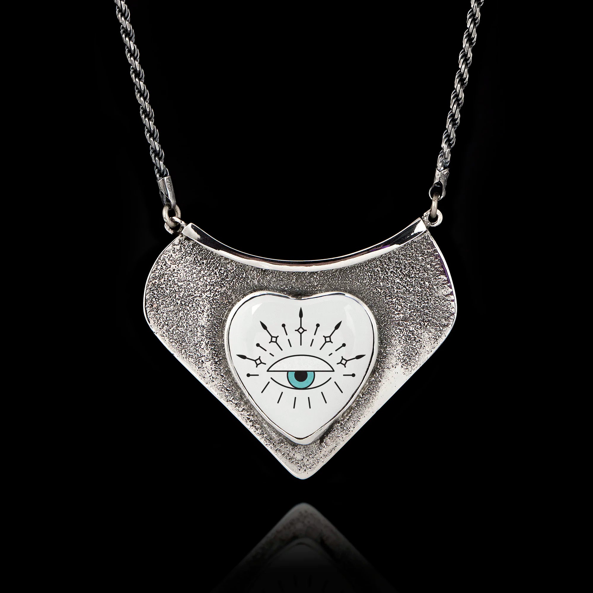 Evil Eye Heart Shield Silver Necklace - Modern Protection Amulet Main image