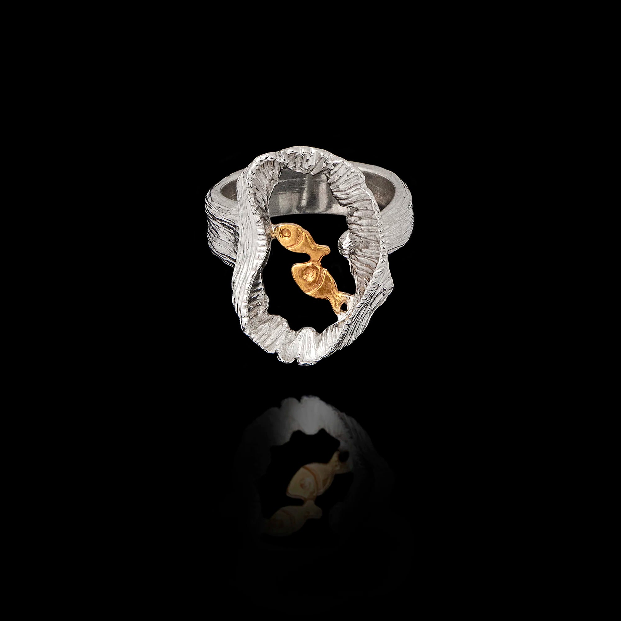Double Fish "Coral Reef" Statement Ring - Rhodium-Plated 925 Silver Secondary image