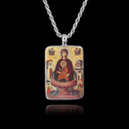 Silver pendant featuring the Orthodox icon of the Life-Giving Spring (Zoodochos Pigi) with Virgin Mary and Christ in a font