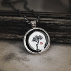 Zen Pine Tree Silver Pendant - Japanese Sumi-e Art Necklace