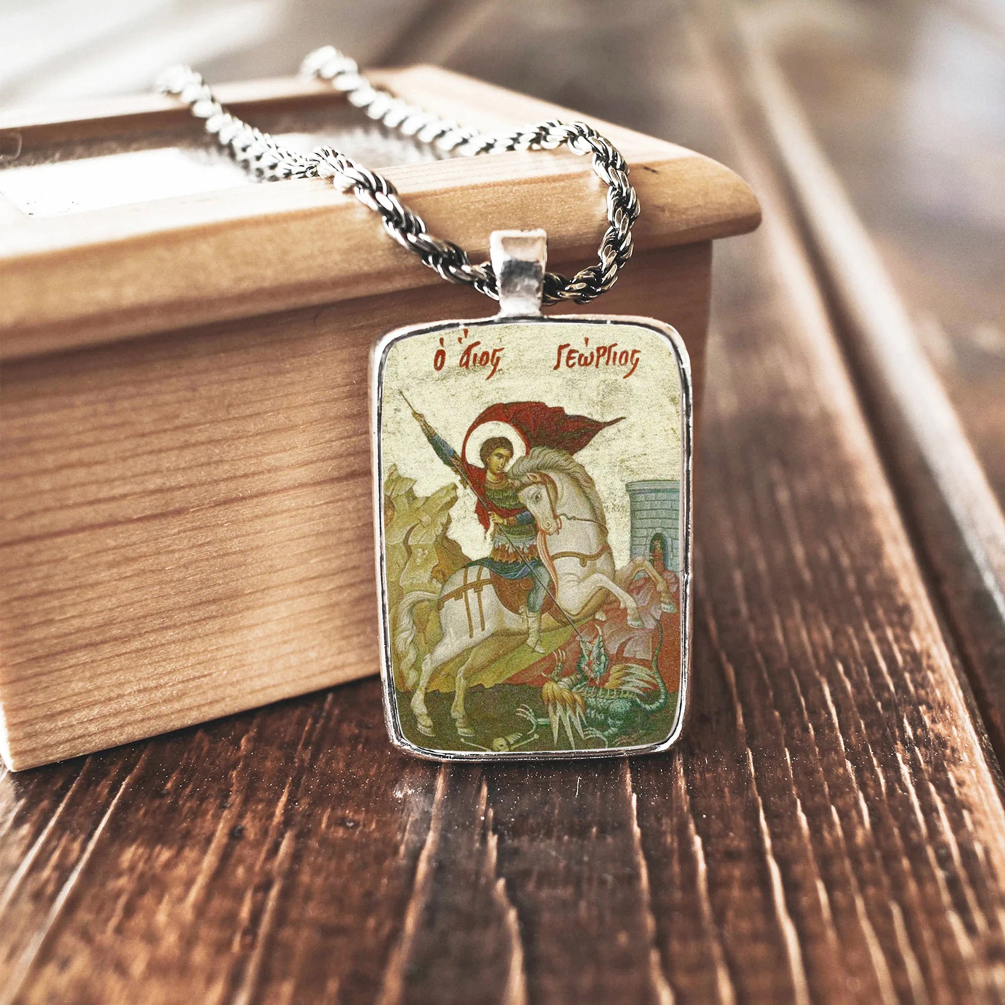 Saint George Silver Icon Pendant - Orthodox Christian Necklace Secondary image