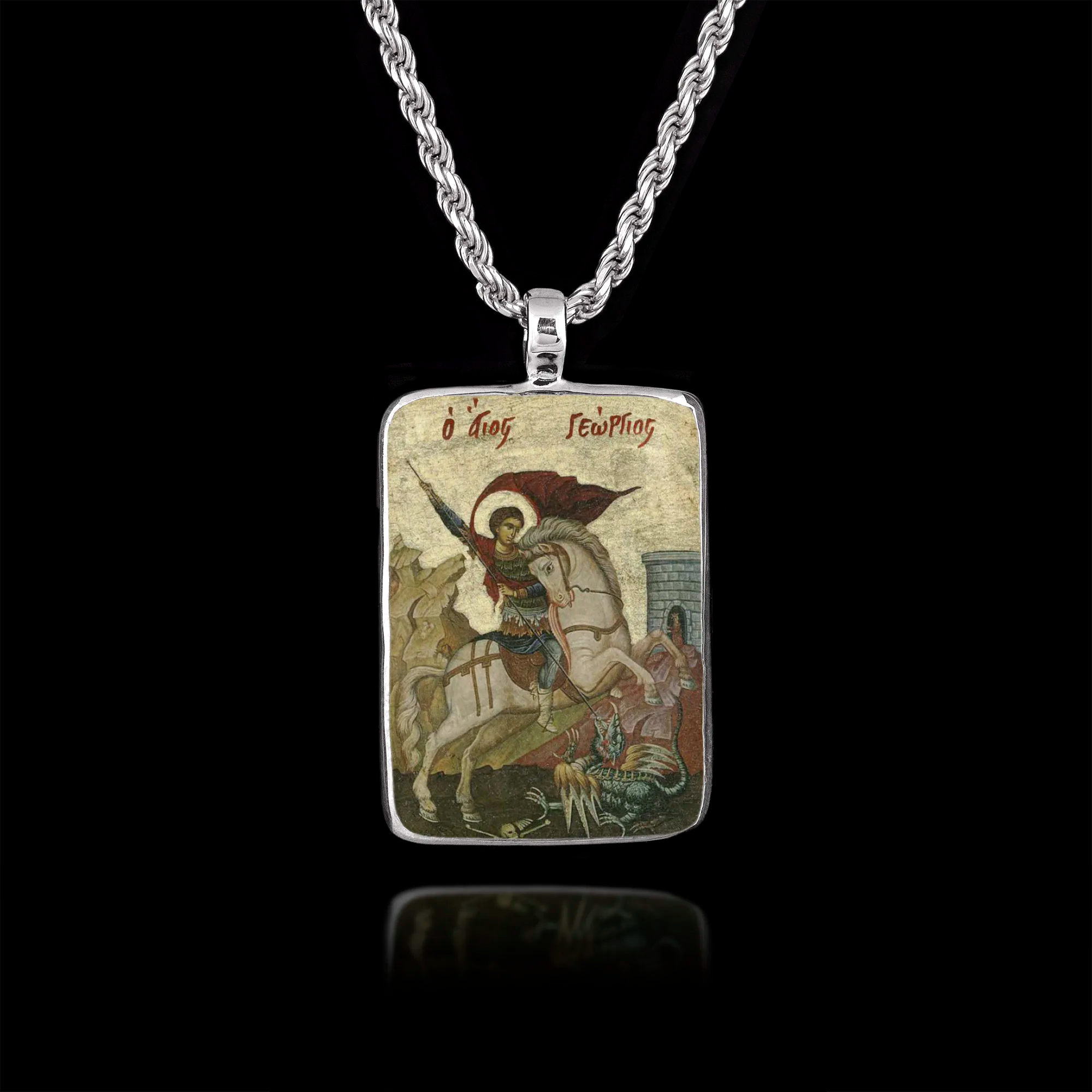 Saint George Silver Icon Pendant - Orthodox Christian Necklace