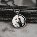 Samurai Warrior Silver Pendant - Japanese Bushido Art Necklace