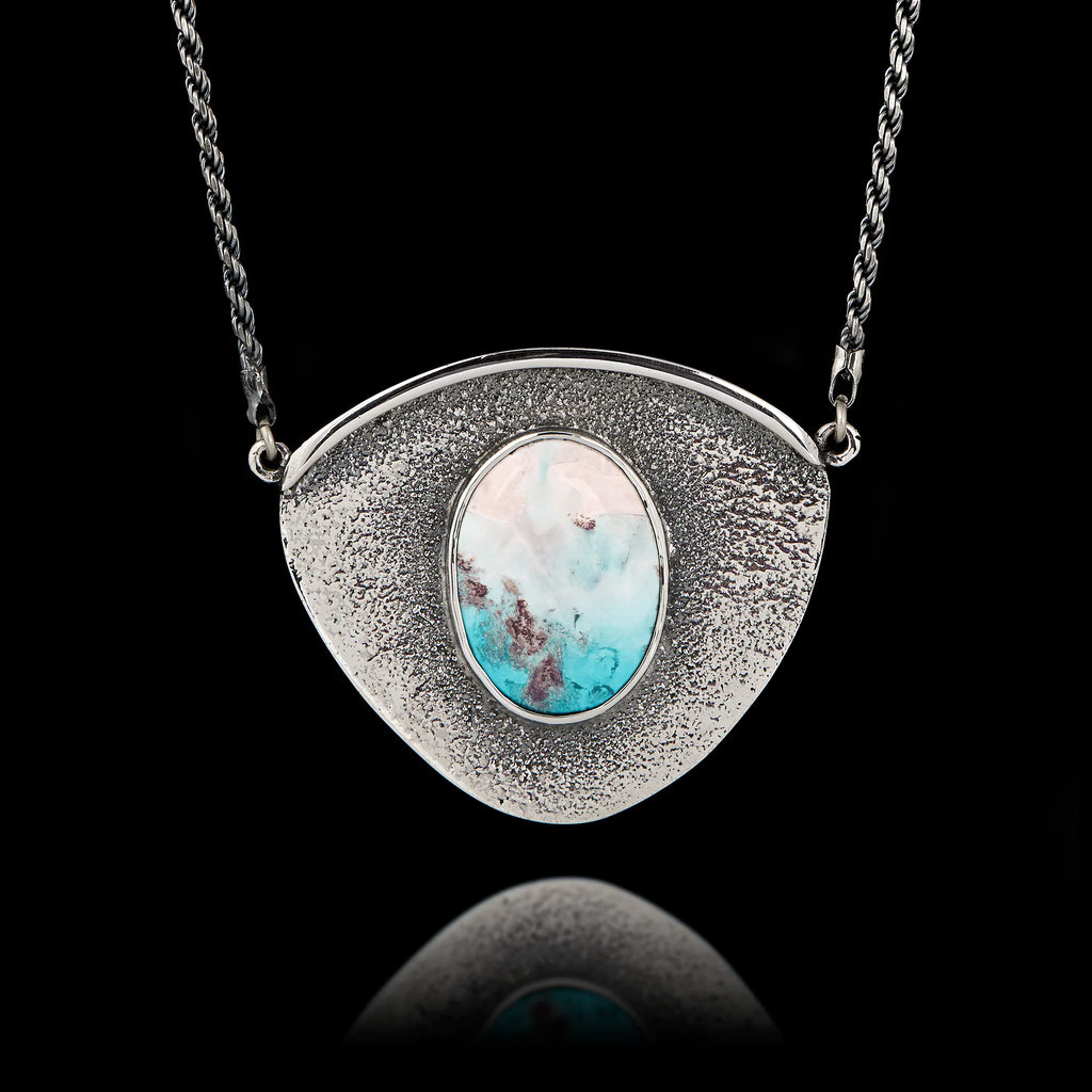 Tropical Beach Silver Necklace - Abstract Ocean Art Pendant