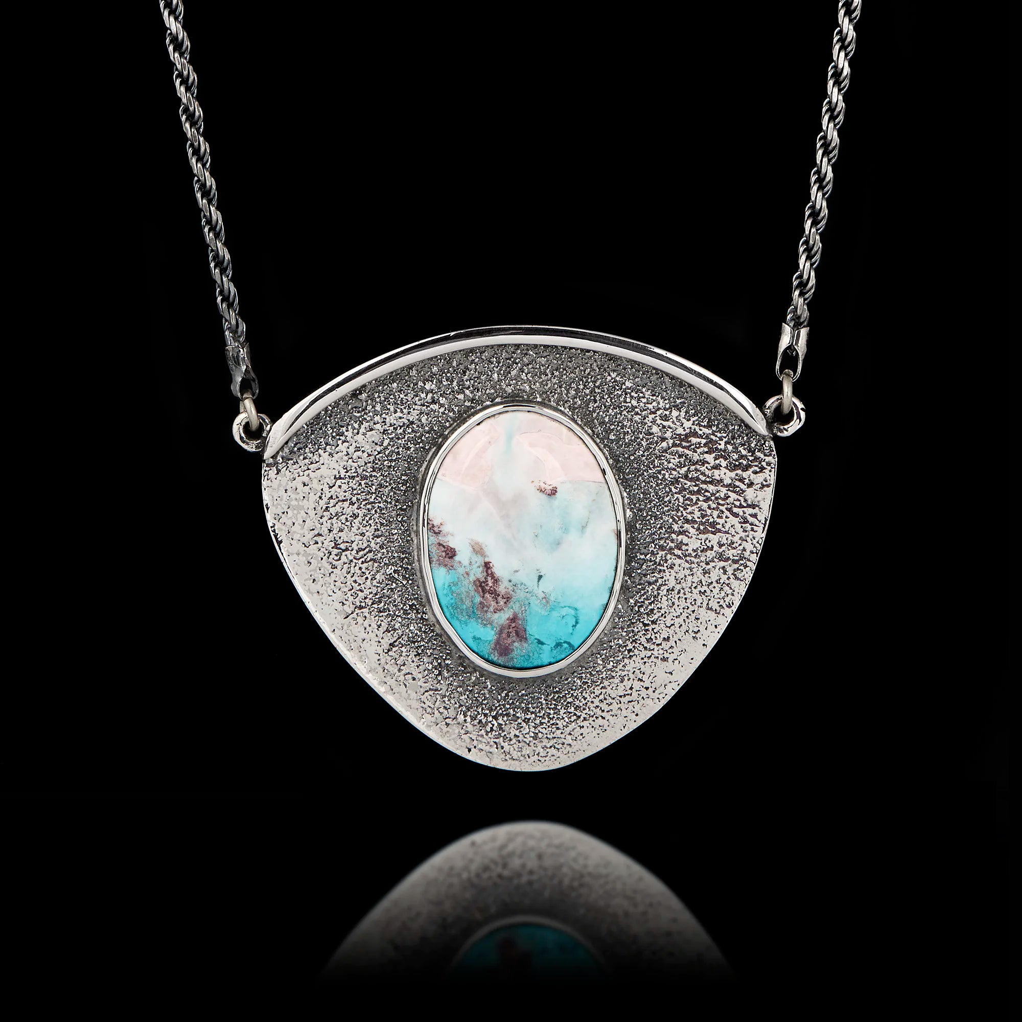 Tropical Beach Silver Necklace - Abstract Ocean Art Pendant