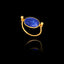 Gold ring featuring an oval lapis lazuli gemstone on a black background