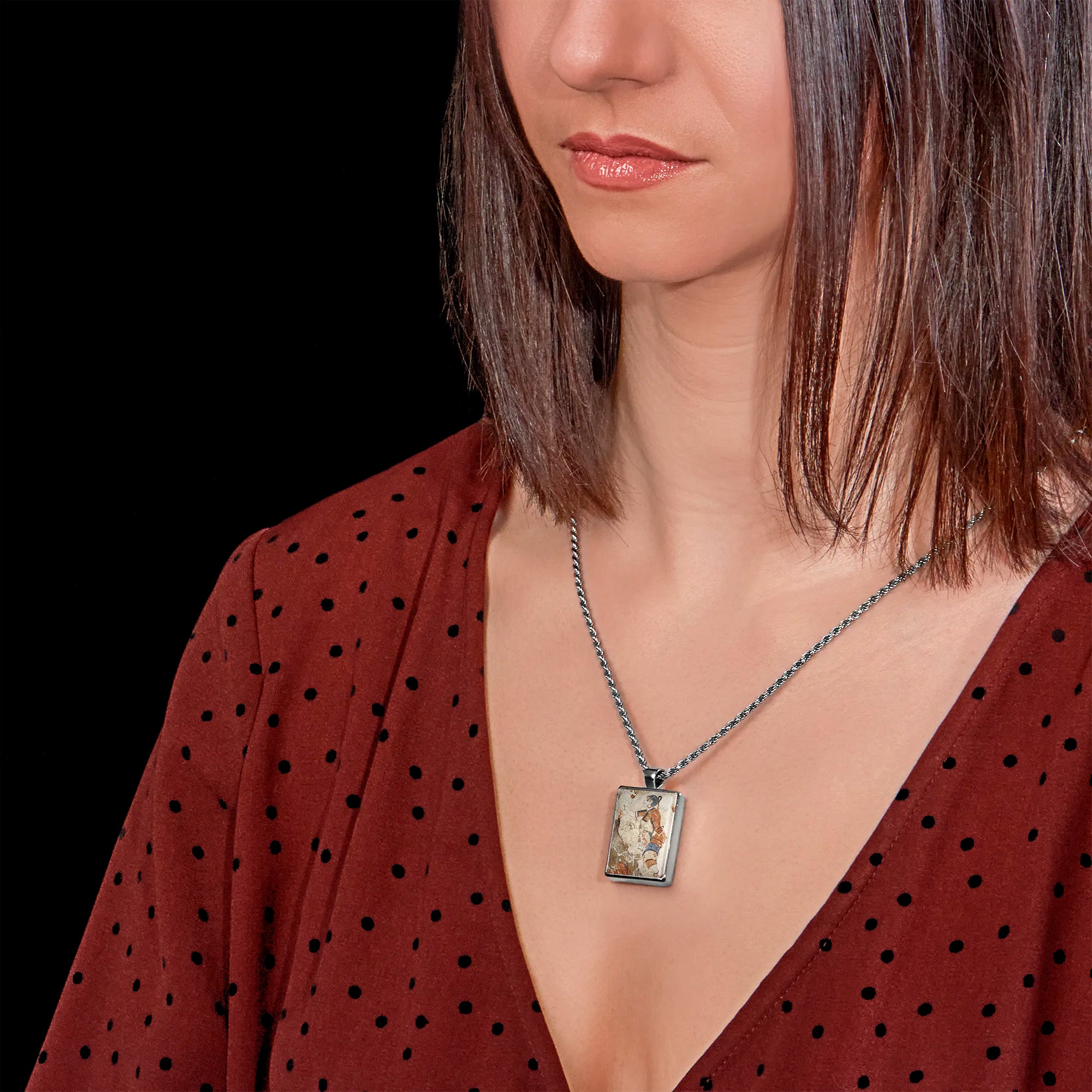 Minoan Saffron Gatherer Fresco Pendant - Ancient Greek Art Necklace Secondary image