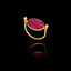 Gold ring featuring an oval ruby gemstone on a black background.