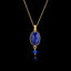 Gold plated 925 sterling silver pendant necklace featuring a large oval lapis lazuli gemstone with a small blue bead dangle on an adjustable chain.
