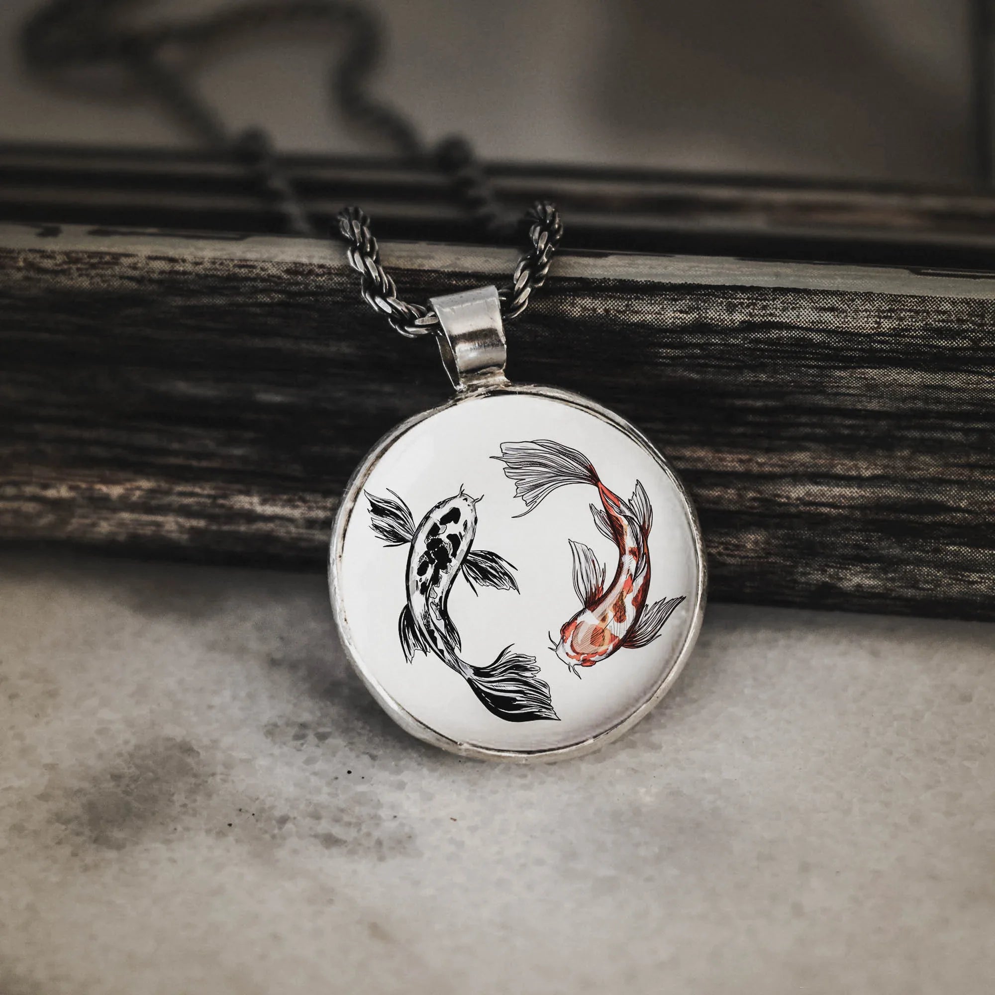 Yin Yang Koi Fish Silver Pendant - Japanese Art Necklace Secondary image