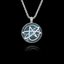 Round 925 sterling silver pendant featuring the white Atheist Atomic symbol set against a deep blue starry galaxy background.