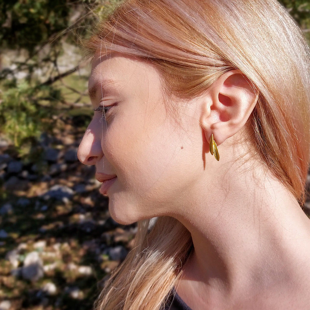 Olive Leaf Stud Earrings - 925 Silver