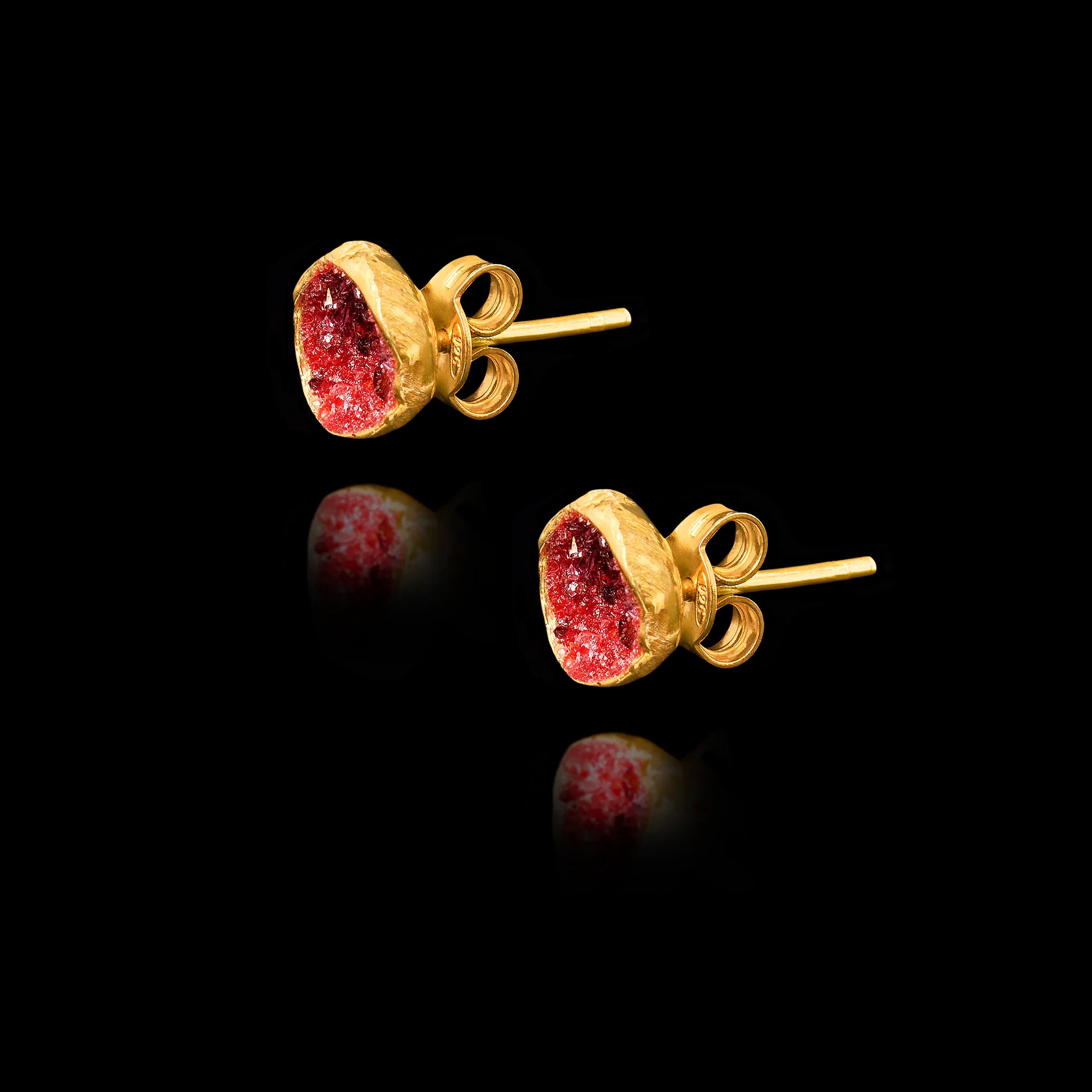 Garnet Druzy Stud Earrings - 925 Silver Secondary image