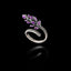 Silver ring with purple lavender design on a black background