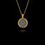 Two-tone 925 sterling silver pendant necklace featuring a gold-plated frame and an oxidized silver center depicting the symbols of the Phaistos Disc.