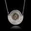 Unique 925 sterling silver statement necklace featuring a round ceramic Tree of Life with Celtic knots, set in a textured hammered silver crescent frame.