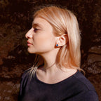 Blue Agate Gold Stud Earrings - 925 Silver