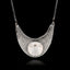 Unique 925 sterling silver statement necklace featuring a round ceramic Vitruvian Man by Da Vinci, set in a textured hammered silver crescent frame.