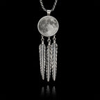 Full Moon Dreamcatcher Silver Pendant - Celestial Boho Necklace