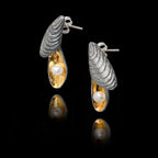 Oyster Shell Pearl Stud Earrings - 925 Silver