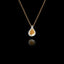 925 sterling silver fig pendant with rhodium-plated teardrop frame and cluster of gold-plated granule seeds inside, hanging on a gold chain against a black background.