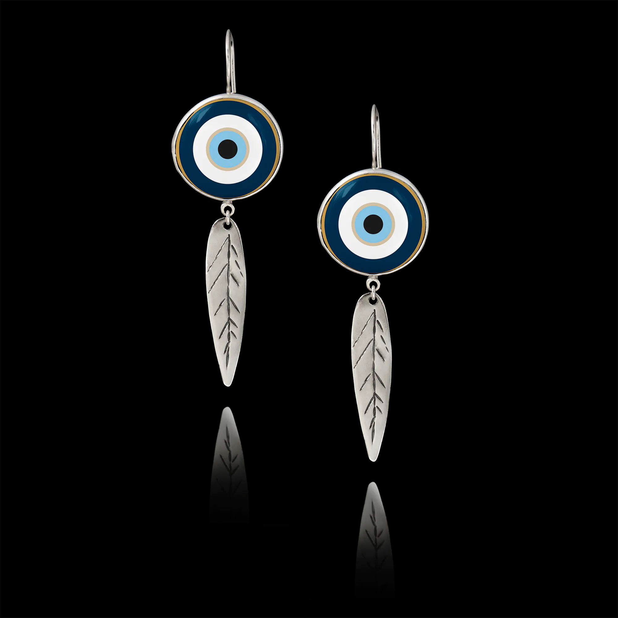 Protective Evil Eye Dangle Earrings – 925 Sterling Silver & Ceramic Art