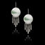 Pair of 925 sterling silver drop earrings featuring a 25mm round ceramic insert with a misty green abstract landscape and a fringe of textured silver bars.