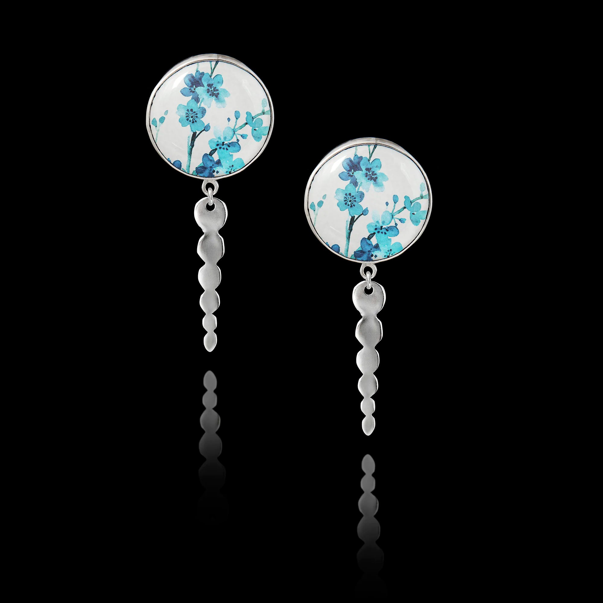 Blue Blossom Silver Earrings - Art Ceramic Jewellery